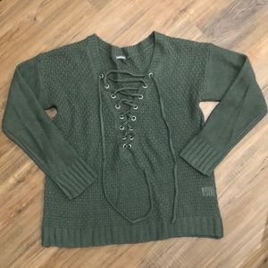 Olive Lace-Up Sweater